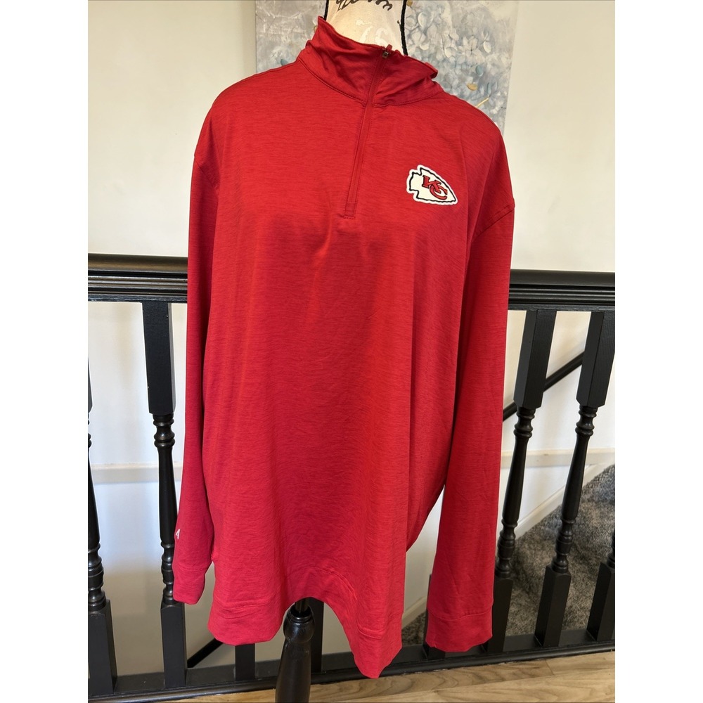 Antigua Pullover Jacket Men 2XL Red NFL Kansas City Chiefs Quarter Zip Long Slee